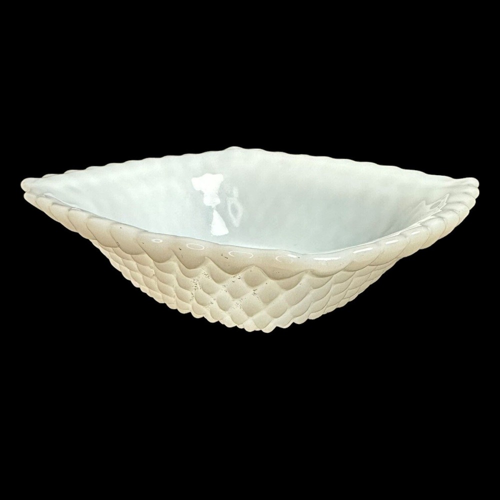 Glass Milk Anchor Hocking Hobnail VTG White Square Bowl Vase Diamond MCM